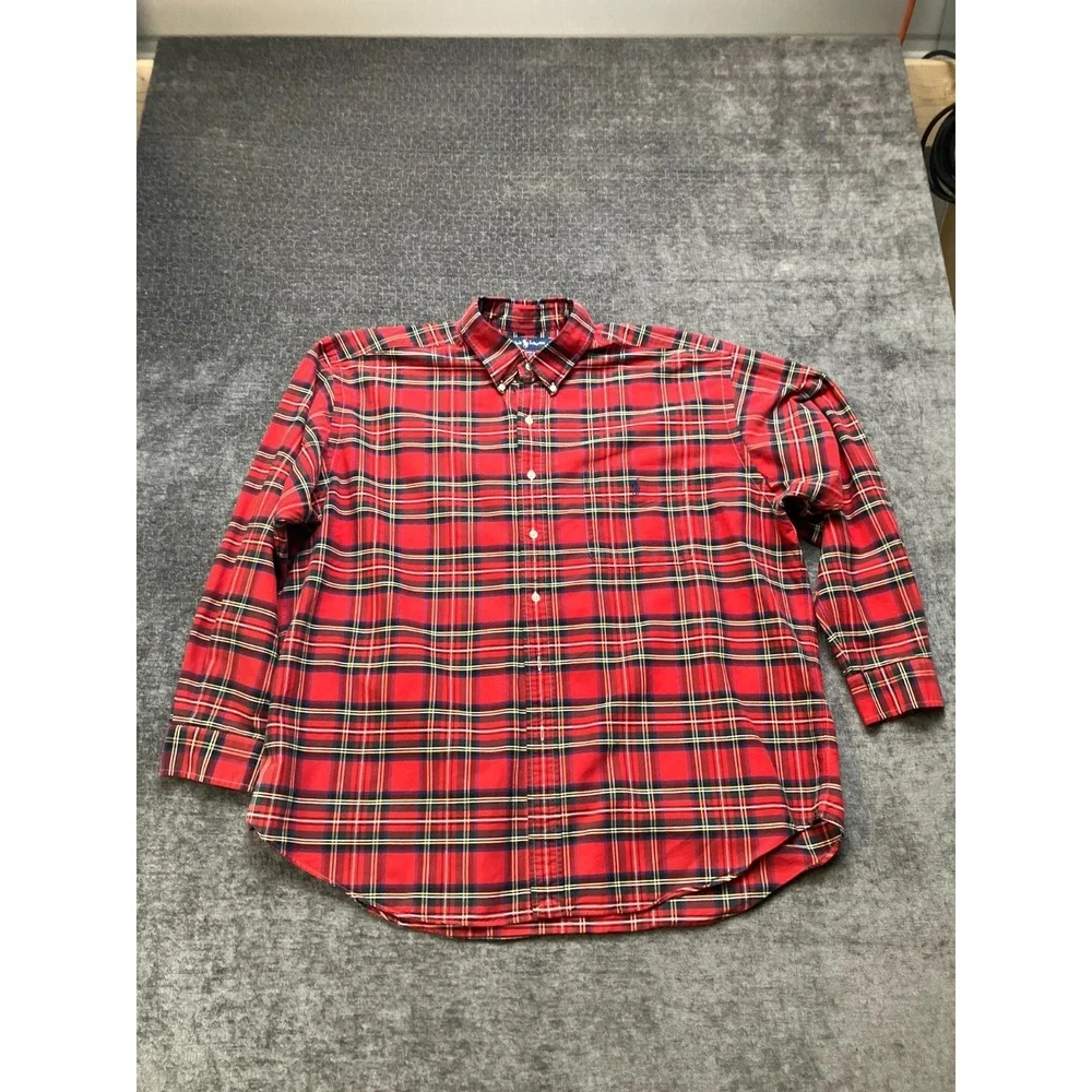Ralph Lauren Big Shirt Mens‎ XL Red Plaid Cotton Collared Button Down Pony Logo